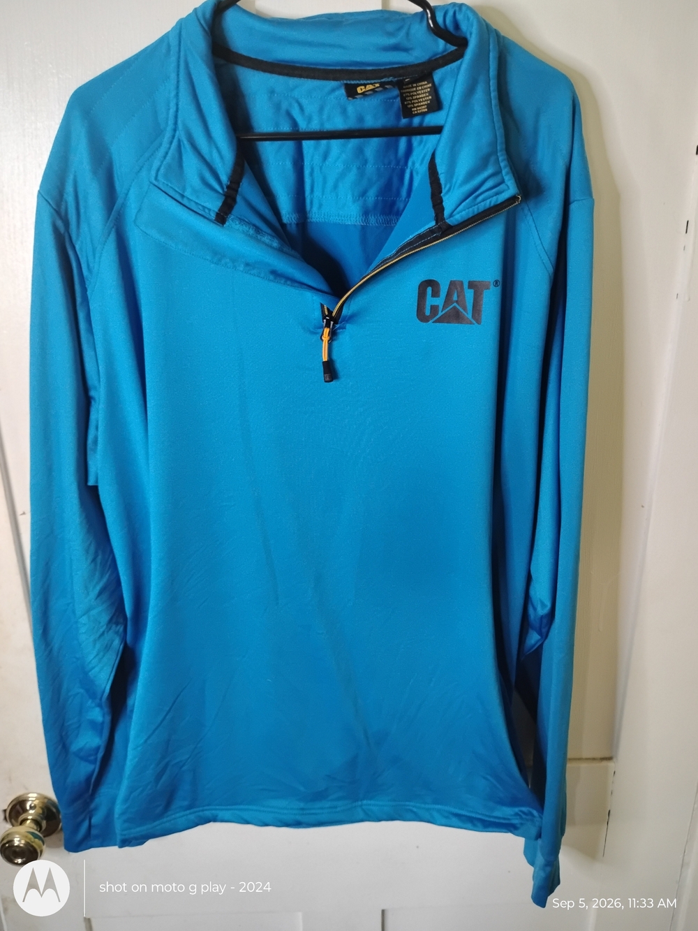 Caterpillar Teal Blue Quarter-Zip Long Sleeve Pullover